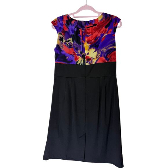 DressBarn Watercolor & Black Short Cap Sleeve To Knee Pencil Dress Size 12 - Picture 4 of 9